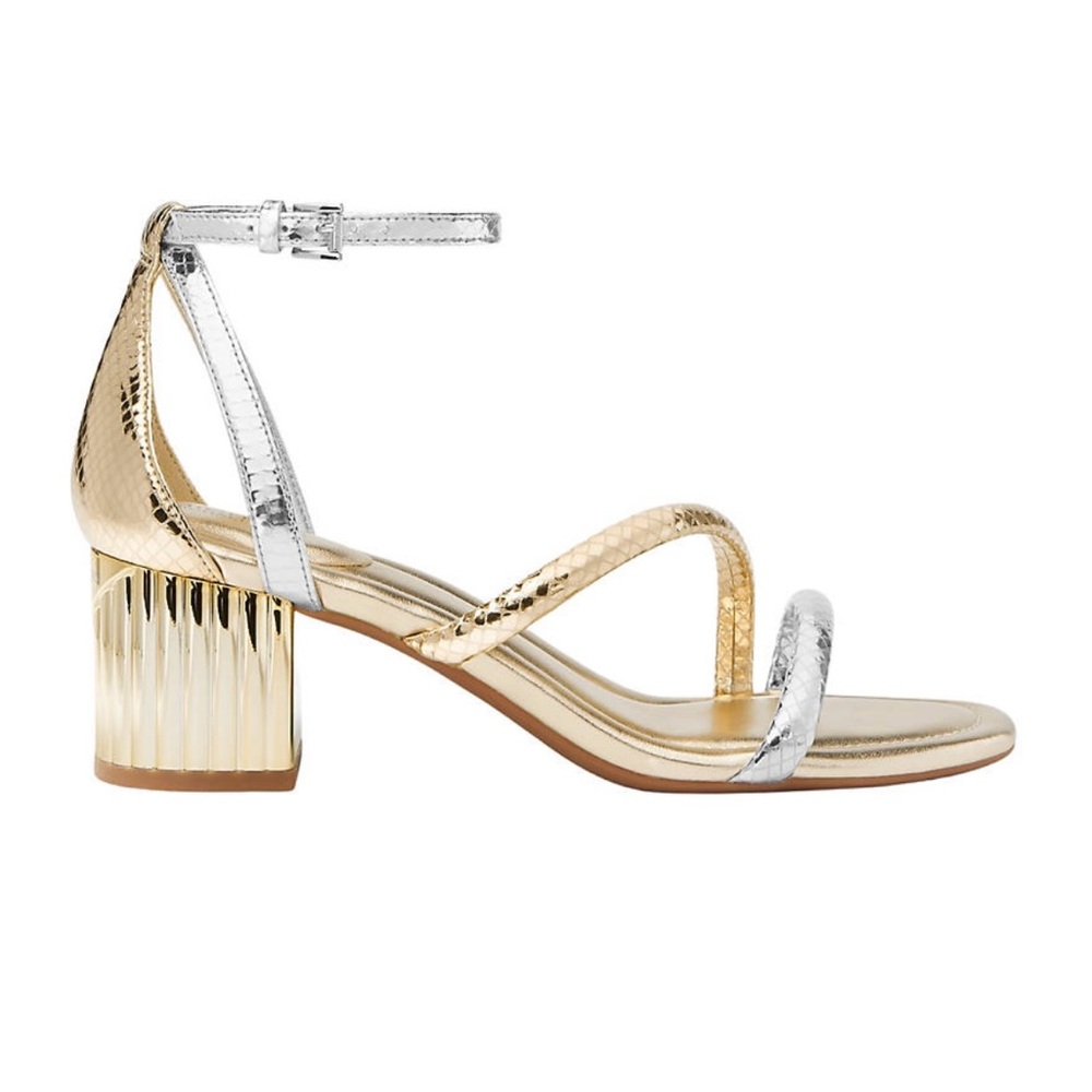 Gold and Silver Women's Block Heel Sandals - Picture 2 of 5